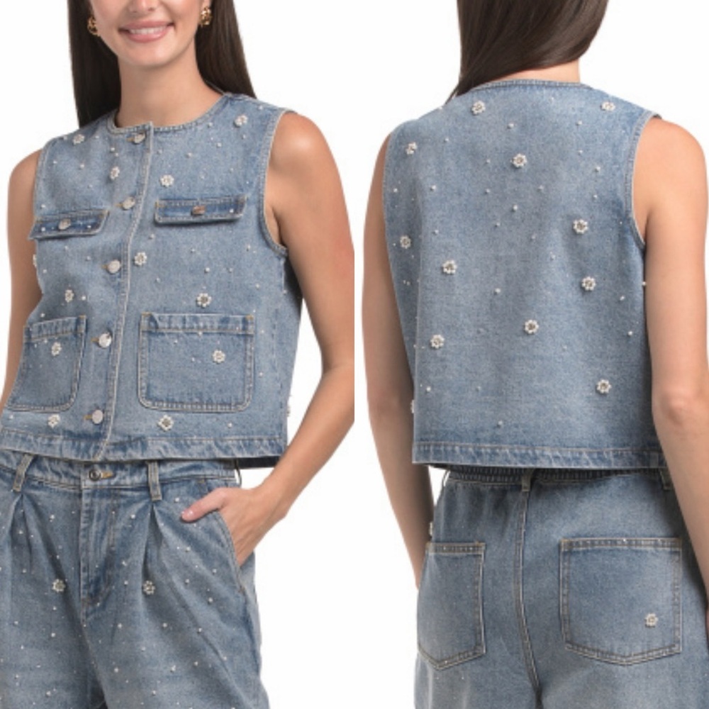 HOUSE OF HARLOW 1960 Embellished Denim Vest